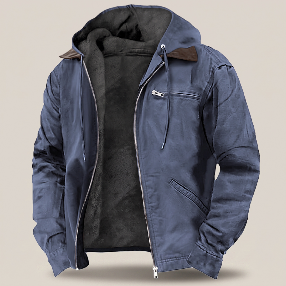Arthur Hooded Canvas Jacket - Navy Blue