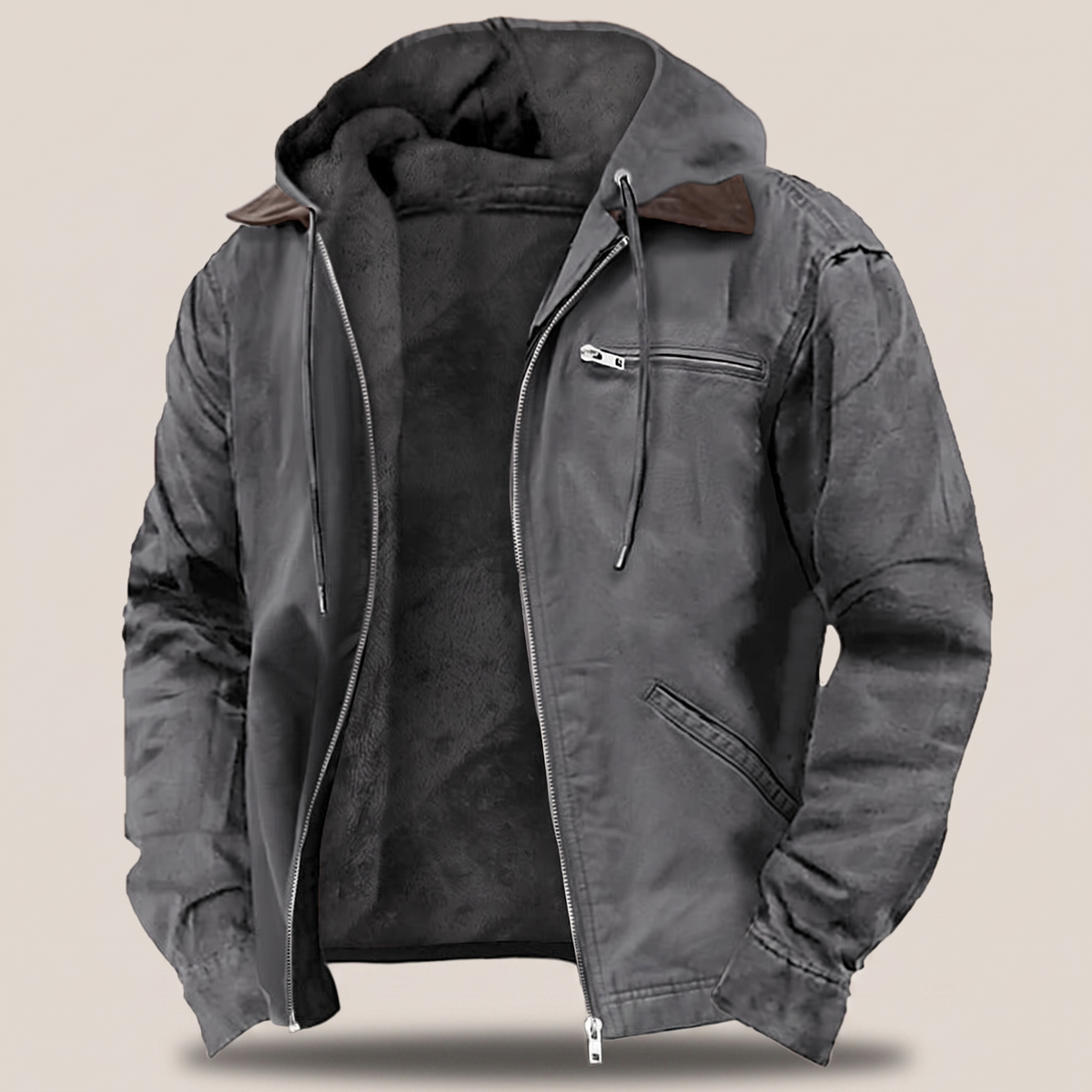 Arthur Hooded Canvas Jacket - Grey
