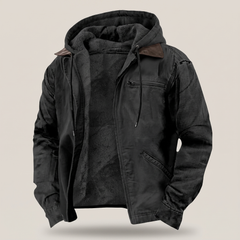 Arthur Hooded Canvas Jacket - Black